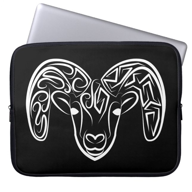 Black and White Tribal Goat / Sheep Laptop Sleeve (Front)