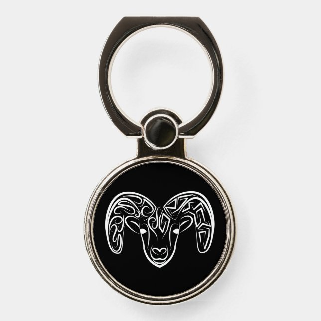 Black and White Tribal Goat / Sheep Phone Ring Stand (Front)