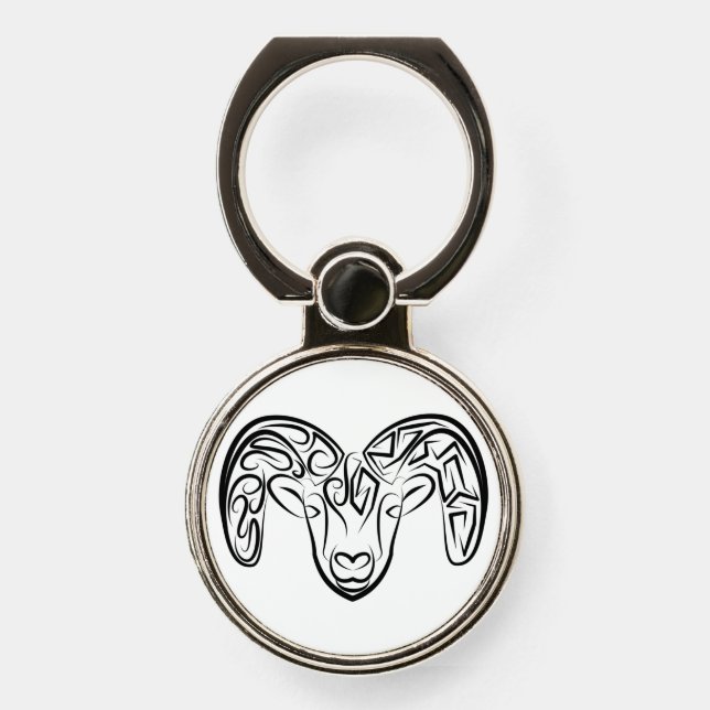 Black and White Tribal Goat / Sheep Phone Ring Stand (Front)