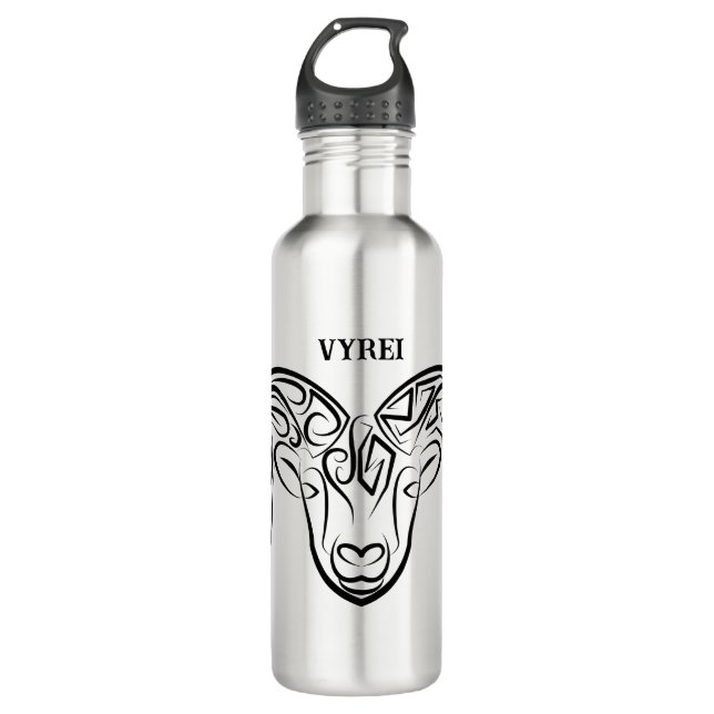 Black and White Tribal Goat / Sheep Stainless Steel Water Bottle (Front)