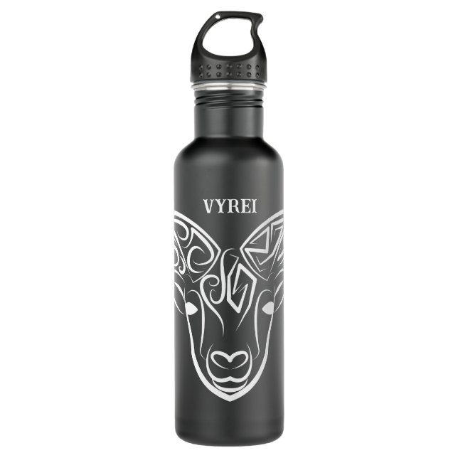 Black and White Tribal Goat / Sheep Stainless Steel Water Bottle (Front)