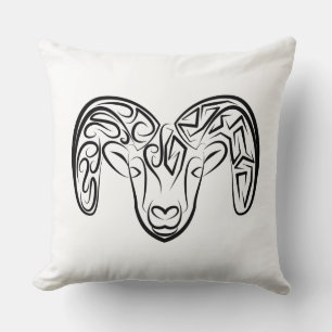 Black and White Tribal Goat / Sheep Throw Pillow