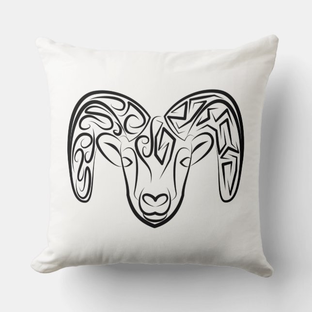 Black and White Tribal Goat / Sheep Throw Pillow (Front)