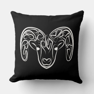 Black and White Tribal Goat / Sheep Throw Pillow