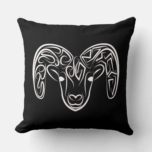 Black and White Tribal Goat / Sheep Throw Pillow (Front)