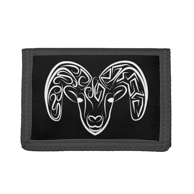 Black and White Tribal Goat / Sheep Trifold Wallet (Front)