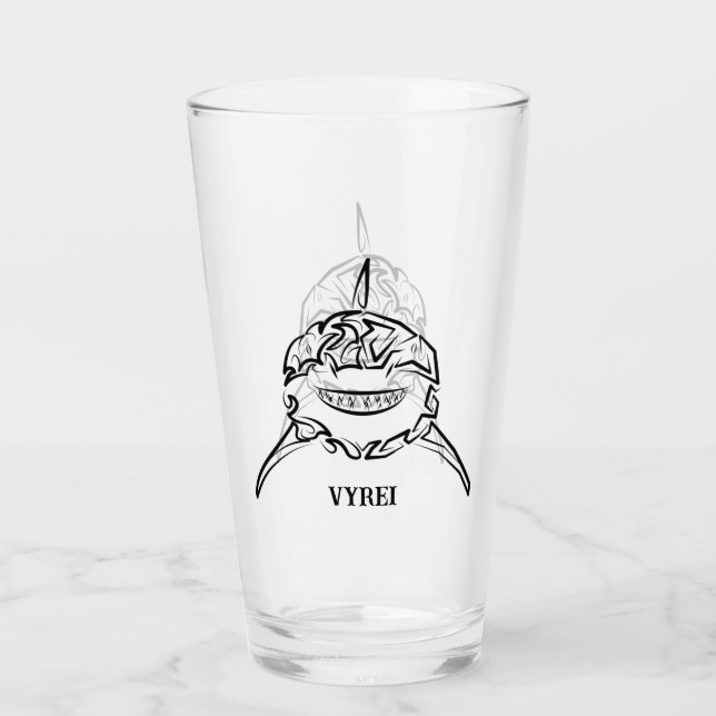 Black and White Tribal Great White Shark Glass (Front)