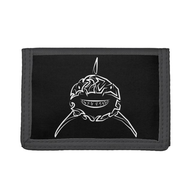 Black and White Tribal Great White Shark Trifold Wallet (Front)