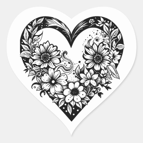 Black and White Tribal Heart Heart Sticker