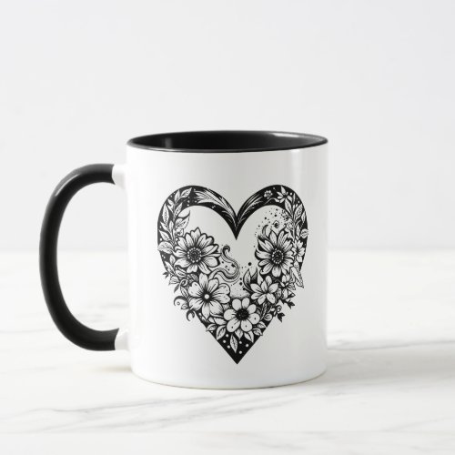 Black and White Tribal Heart Personalized Mug