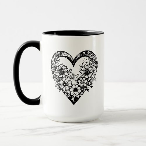 Black and White Tribal Heart Personalized Mug