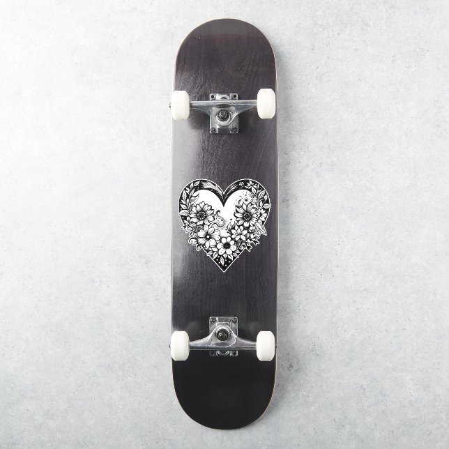 Black and White Tribal Heart Sticker (Skateboard)