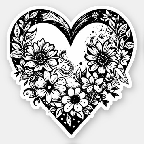 Black and White Tribal Heart Sticker