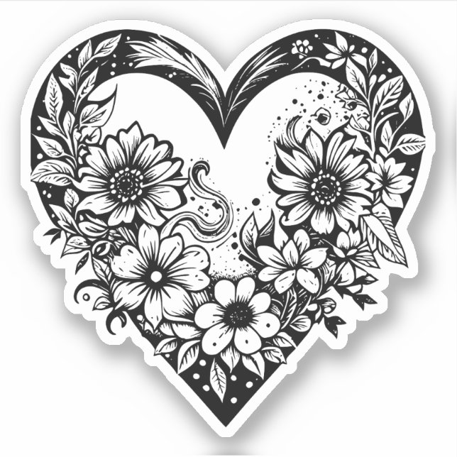 Black and White Tribal Heart Sticker (Front)