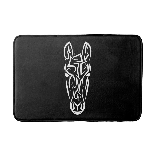 Black and White Tribal Horse Bath Mat (Front)