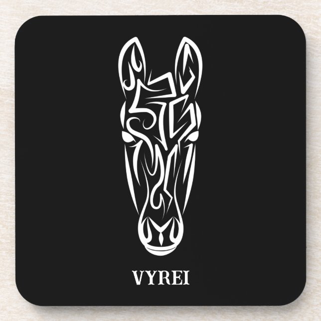 Black and White Tribal Horse Beverage Coaster (Front)