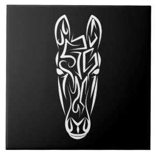 Black and White Tribal Horse Ceramic Tile