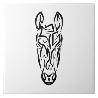 Black and White Tribal Horse Ceramic Tile