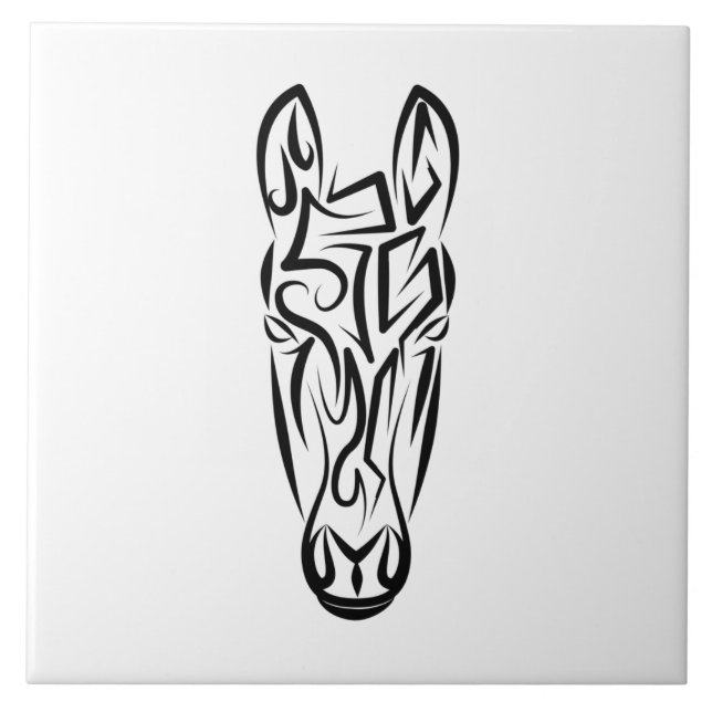 Black and White Tribal Horse Ceramic Tile (Front)
