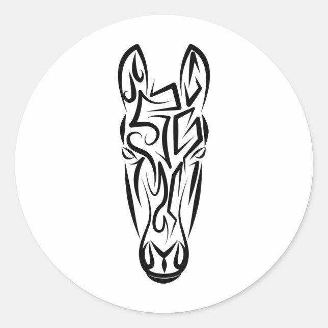 Black and White Tribal Horse Classic Round Sticker (Front)