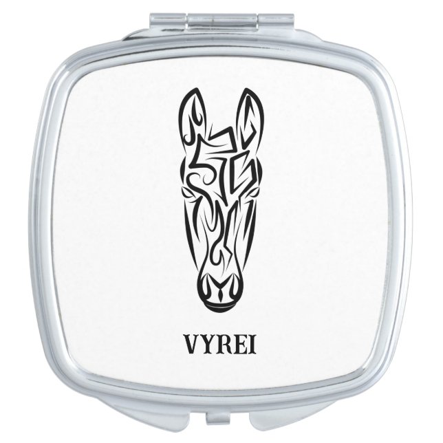 Black and White Tribal Horse Compact Mirror (Front)