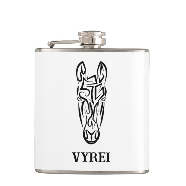 Black and White Tribal Horse Flask (Front)