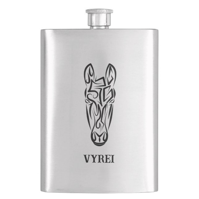 Black and White Tribal Horse Flask (Front)