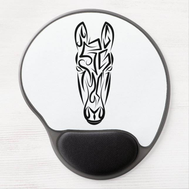 Black and White Tribal Horse Gel Mouse Pad (Front)