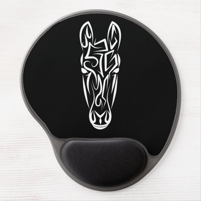 Black and White Tribal Horse Gel Mouse Pad (Front)