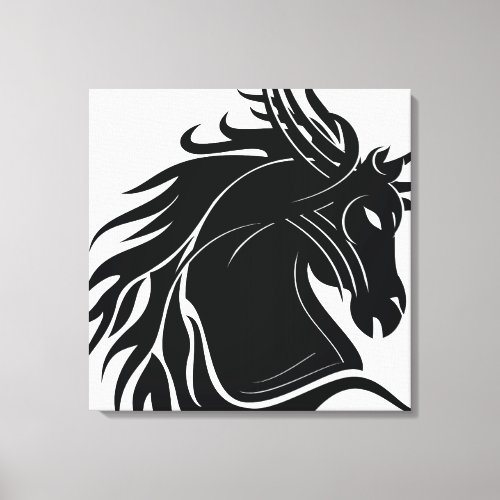 Black and white tribal horse head canvas print