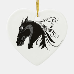 Black and white tribal horse head custom ornament