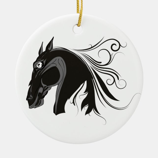 Black and white tribal horse head custom ornament (Front)