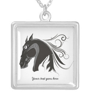 Black and white tribal horse head custom pendant