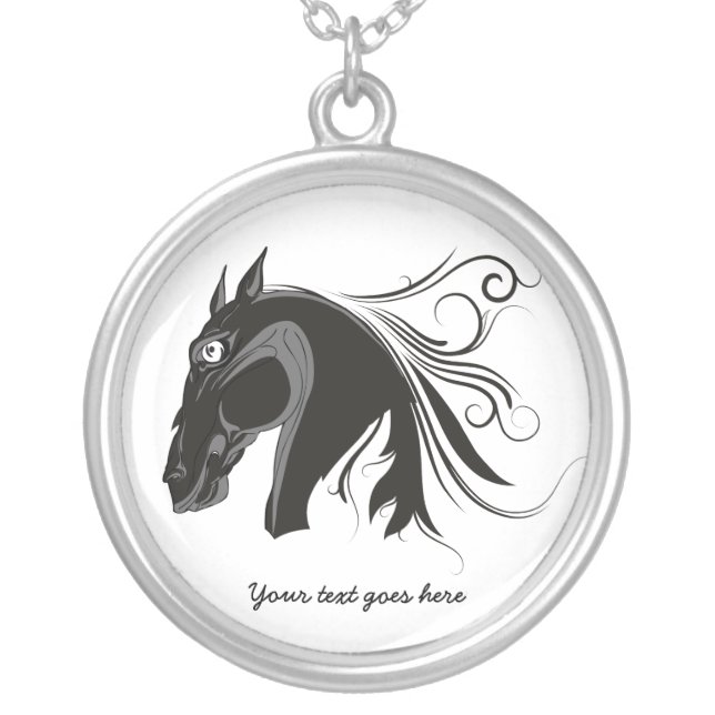 Black and white tribal horse head custom pendant (Front)