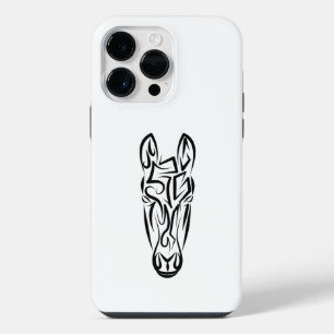 Black and White Tribal Horse iPhone 14 Pro Max Case