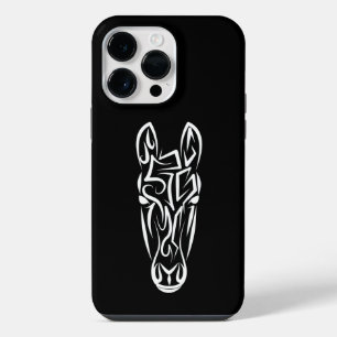 Black and White Tribal Horse iPhone 14 Pro Max Case