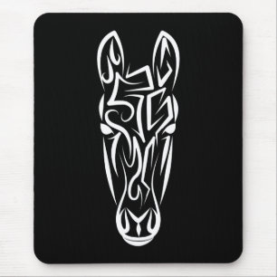 Black and White Tribal Horse Mouse Pad
