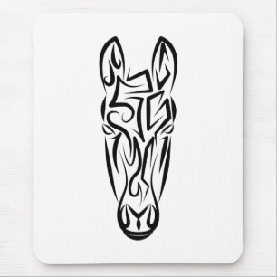 Black and White Tribal Horse Mouse Pad