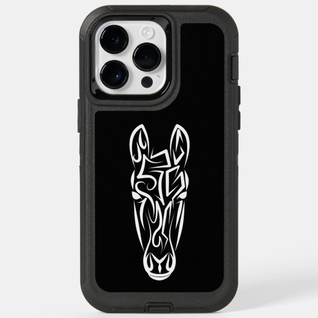 Black and White Tribal Horse Otterbox iPhone Case (Back)
