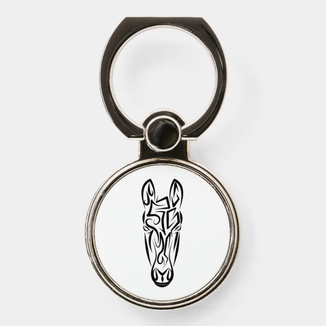 Black and White Tribal Horse Phone Ring Stand (Front)