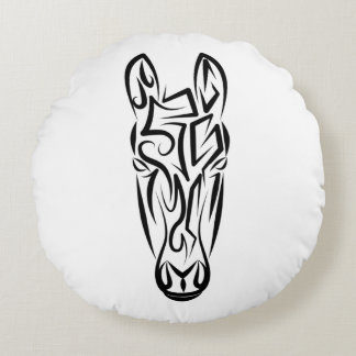 Black and White Tribal Horse Round Pillow