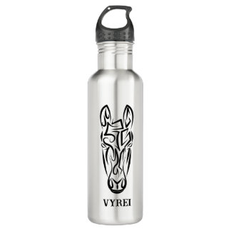Black and White Tribal Horse Stainless Steel Water Bottle