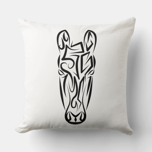Black and White Tribal Horse Throw Pillow (Front)