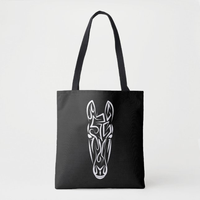 Black and White Tribal Horse Tote Bag (Front)