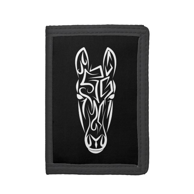 Black and White Tribal Horse Trifold Wallet (Front Vertical)