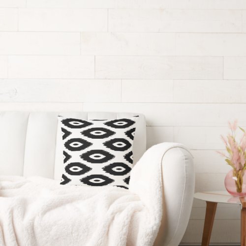 Black and White Tribal Ikat Dots Throw Pillow