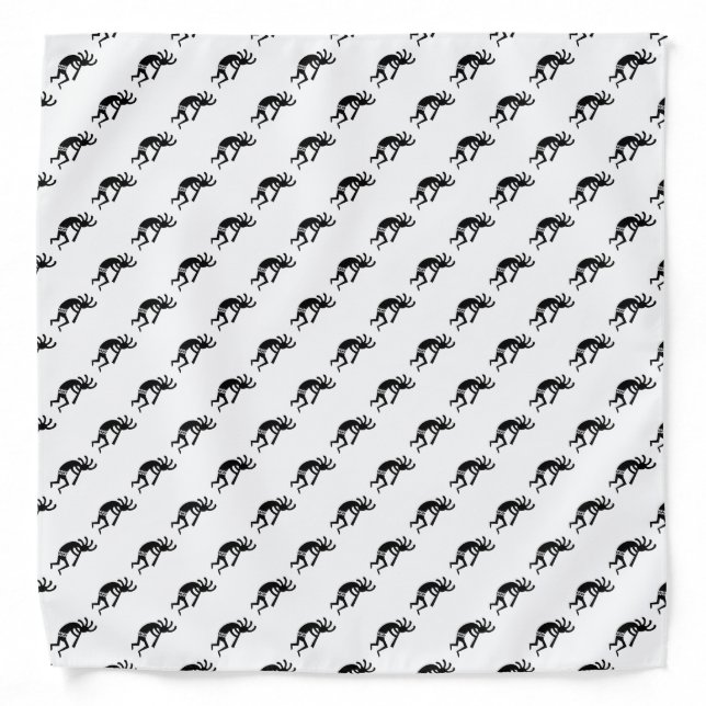 Black And White Tribal Kokopelli Pattern Bandanna (Front)