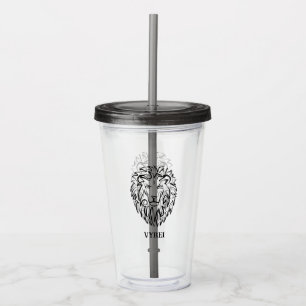 Black and White Tribal Lion Acrylic Tumbler