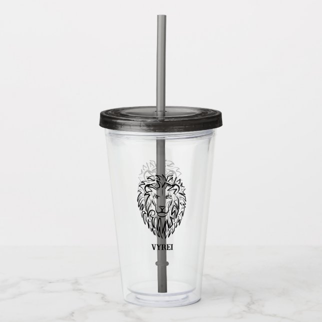Black and White Tribal Lion Acrylic Tumbler (Front)
