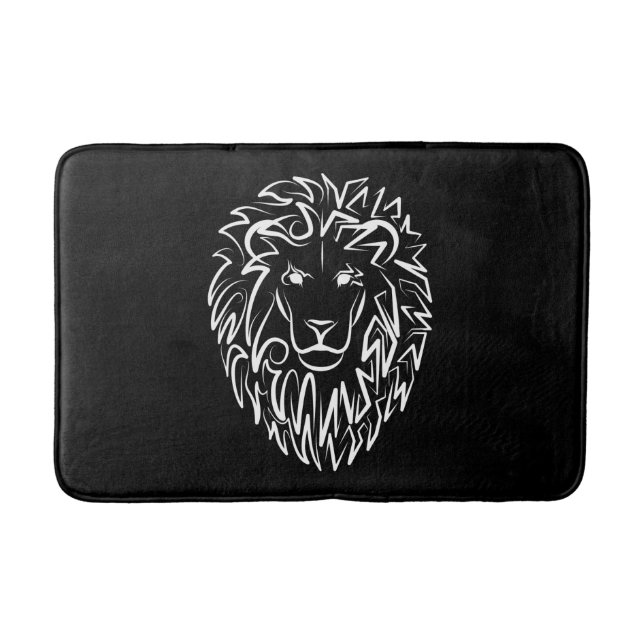 Black and White Tribal Lion Bath Mat (Front)